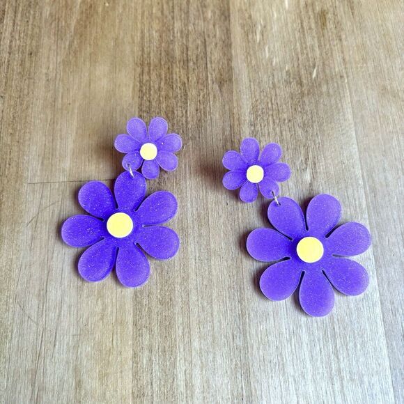 Unbranded Jewelry - Y2K Quirky Retro Flower Earrings purple Large dangle
